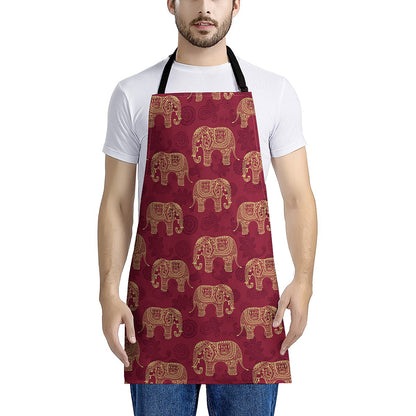 Gold And Red Boho Elephant Print Apron