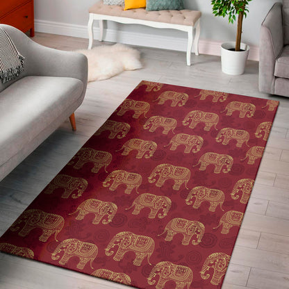 Gold And Red Boho Elephant Print Area Rug