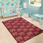 Gold And Red Boho Elephant Print Area Rug
