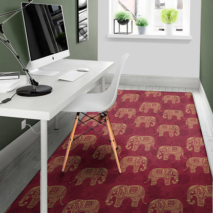 Gold And Red Boho Elephant Print Area Rug