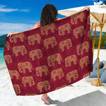 Gold And Red Boho Elephant Print Beach Sarong Wrap