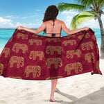 Gold And Red Boho Elephant Print Beach Sarong Wrap