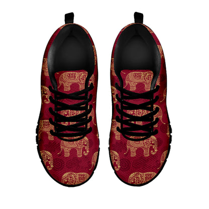 Gold And Red Boho Elephant Print Black Sneakers