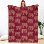 Gold And Red Boho Elephant Print Blanket