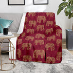 Gold And Red Boho Elephant Print Blanket