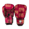 Gold And Red Boho Elephant Print Boxing Gloves