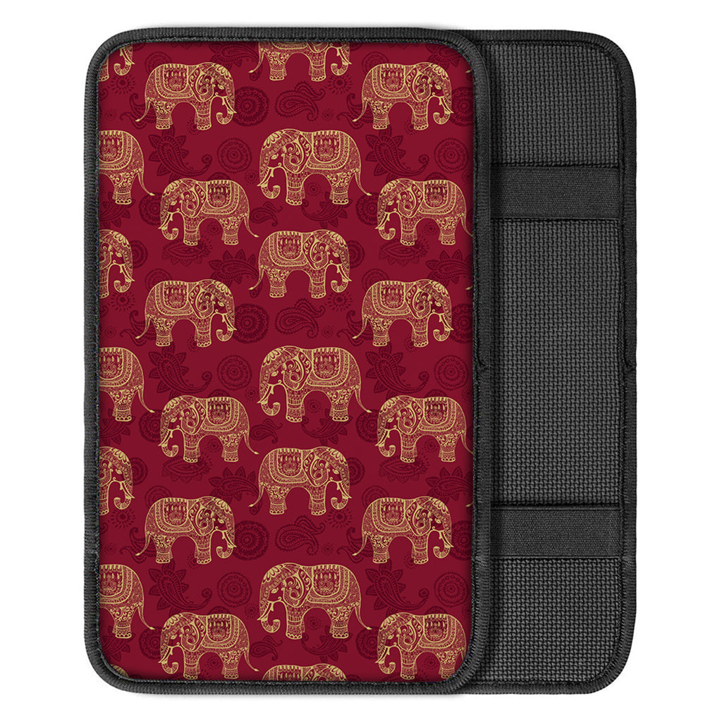 Gold And Red Boho Elephant Print Car Center Console Cover