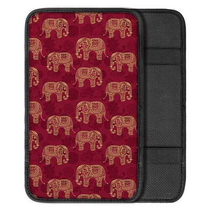 Gold And Red Boho Elephant Print Car Center Console Cover
