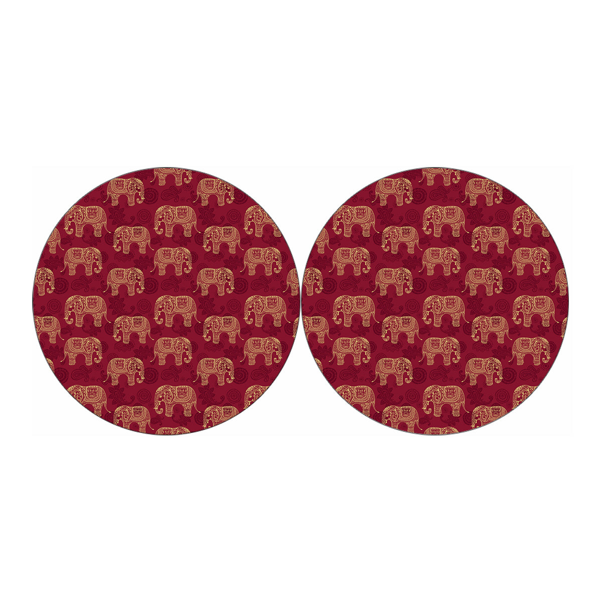 Gold And Red Boho Elephant Print Car Coasters
