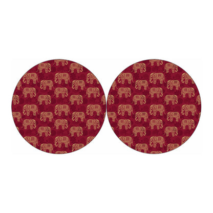 Gold And Red Boho Elephant Print Car Coasters