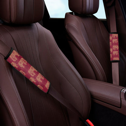 Gold And Red Boho Elephant Print Car Seat Belt Covers