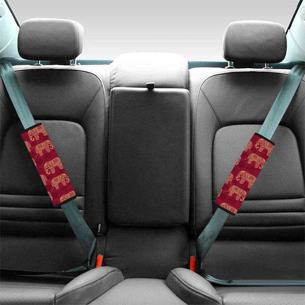 Gold And Red Boho Elephant Print Car Seat Belt Covers