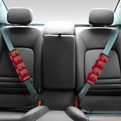 Gold And Red Boho Elephant Print Car Seat Belt Covers