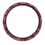 Gold And Red Boho Elephant Print Car Steering Wheel Cover