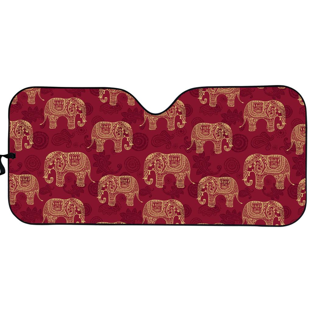 Gold And Red Boho Elephant Print Car Sun Shade