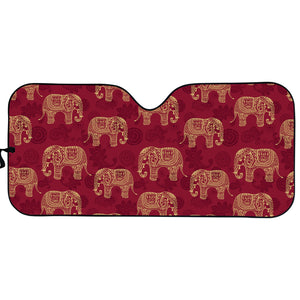 Gold And Red Boho Elephant Print Car Sun Shade