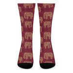Gold And Red Boho Elephant Print Crew Socks