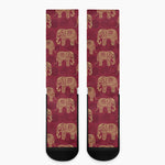 Gold And Red Boho Elephant Print Crew Socks