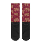 Gold And Red Boho Elephant Print Crew Socks