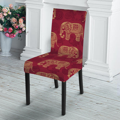 Gold And Red Boho Elephant Print Dining Chair Slipcover