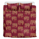 Gold And Red Boho Elephant Print Duvet Cover Bedding Set