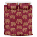 Gold And Red Boho Elephant Print Duvet Cover Bedding Set