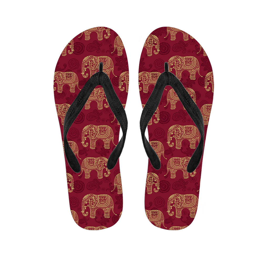 Gold And Red Boho Elephant Print Flip Flops