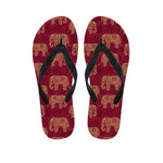 Gold And Red Boho Elephant Print Flip Flops