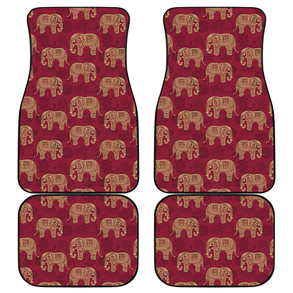 Gold And Red Boho Elephant Print Front and Back Car Floor Mats