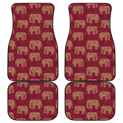 Gold And Red Boho Elephant Print Front and Back Car Floor Mats
