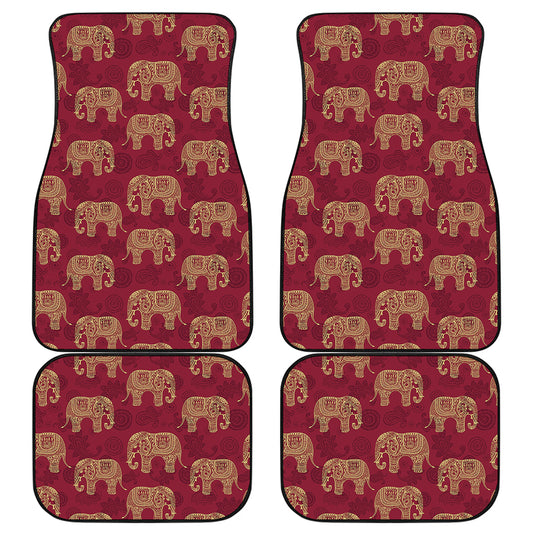 Gold And Red Boho Elephant Print Front and Back Car Floor Mats