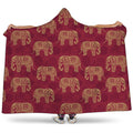 Gold And Red Boho Elephant Print Hooded Blanket