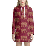 Gold And Red Boho Elephant Print Hoodie Dress