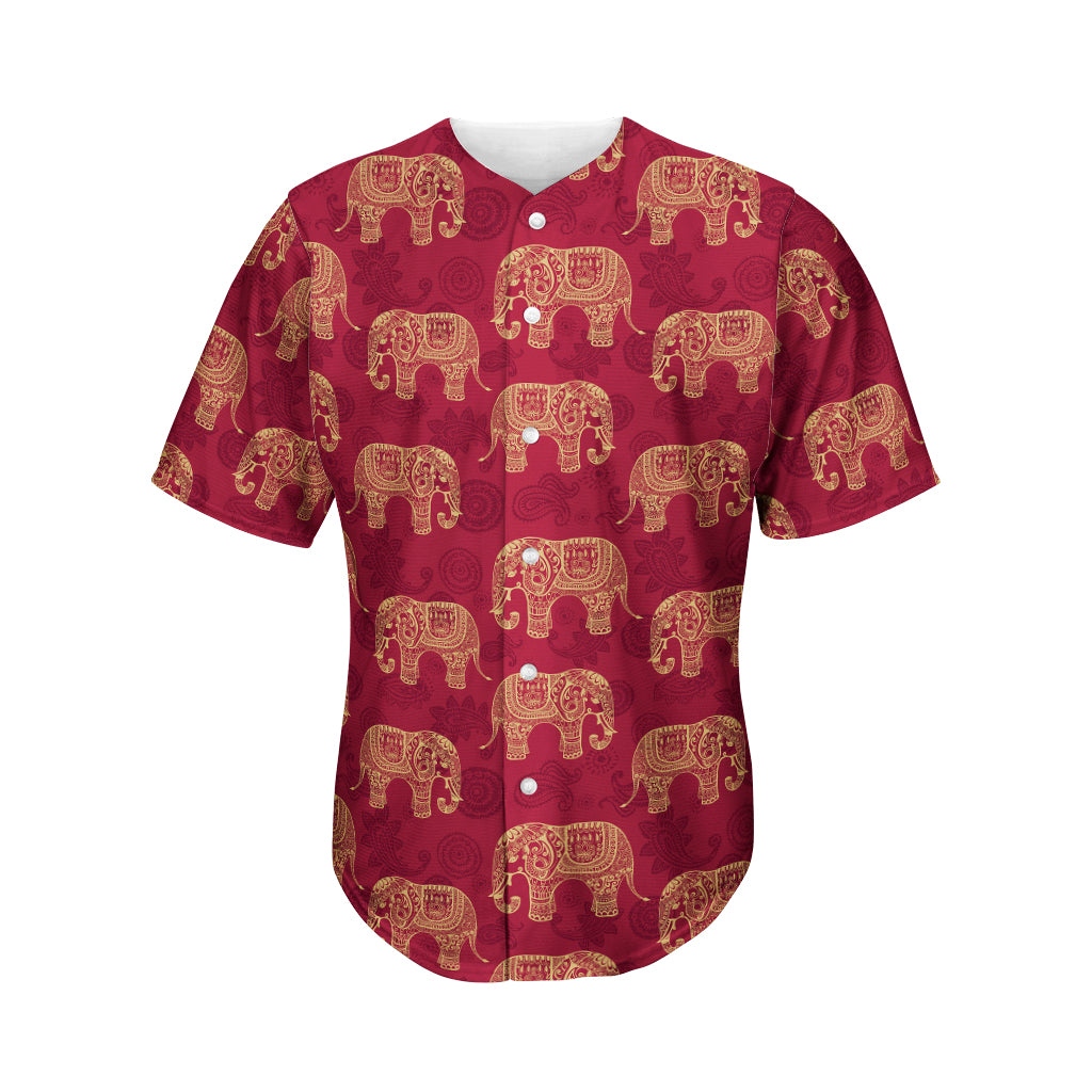 Gold And Red Boho Elephant Print Men's Baseball Jersey