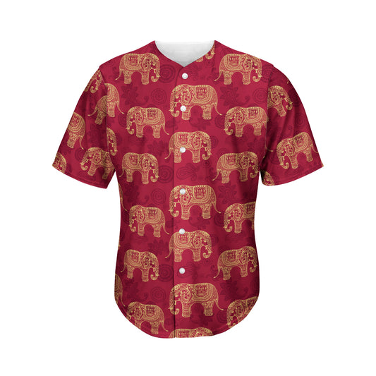 Gold And Red Boho Elephant Print Men's Baseball Jersey