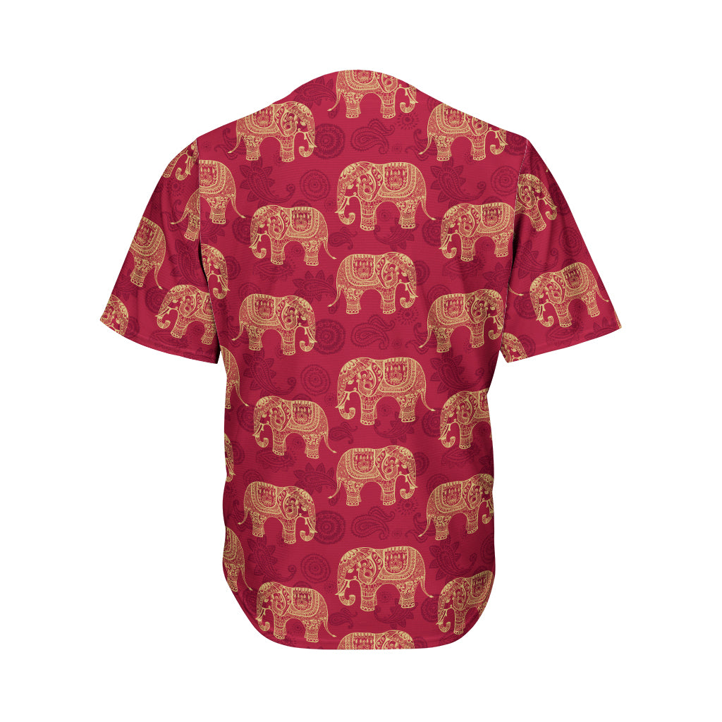 Gold And Red Boho Elephant Print Men's Baseball Jersey