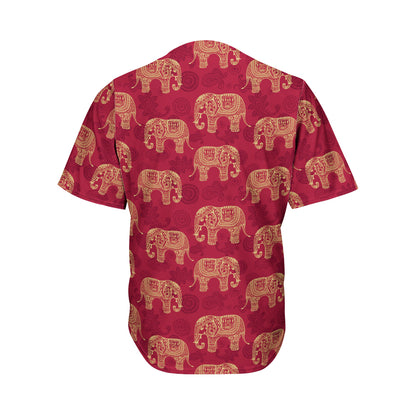 Gold And Red Boho Elephant Print Men's Baseball Jersey