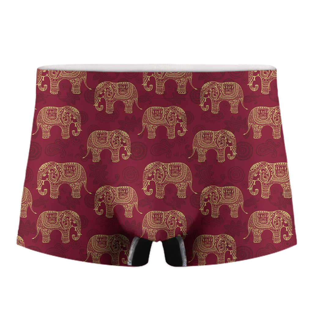 Gold And Red Boho Elephant Print Men's Boxer Briefs