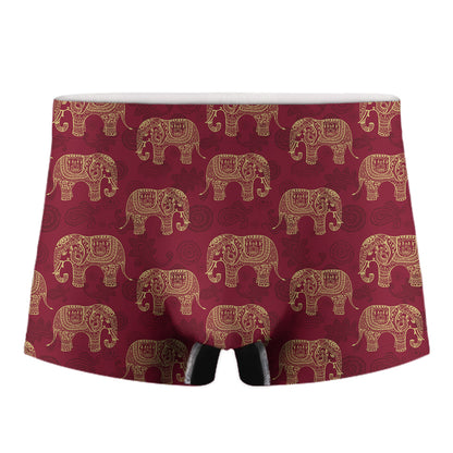 Gold And Red Boho Elephant Print Men's Boxer Briefs