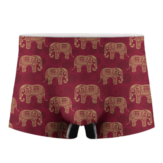 Gold And Red Boho Elephant Print Men's Boxer Briefs