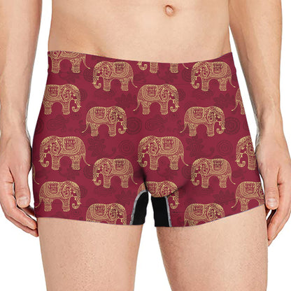 Gold And Red Boho Elephant Print Men's Boxer Briefs