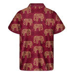 Gold And Red Boho Elephant Print Men's Short Sleeve Shirt