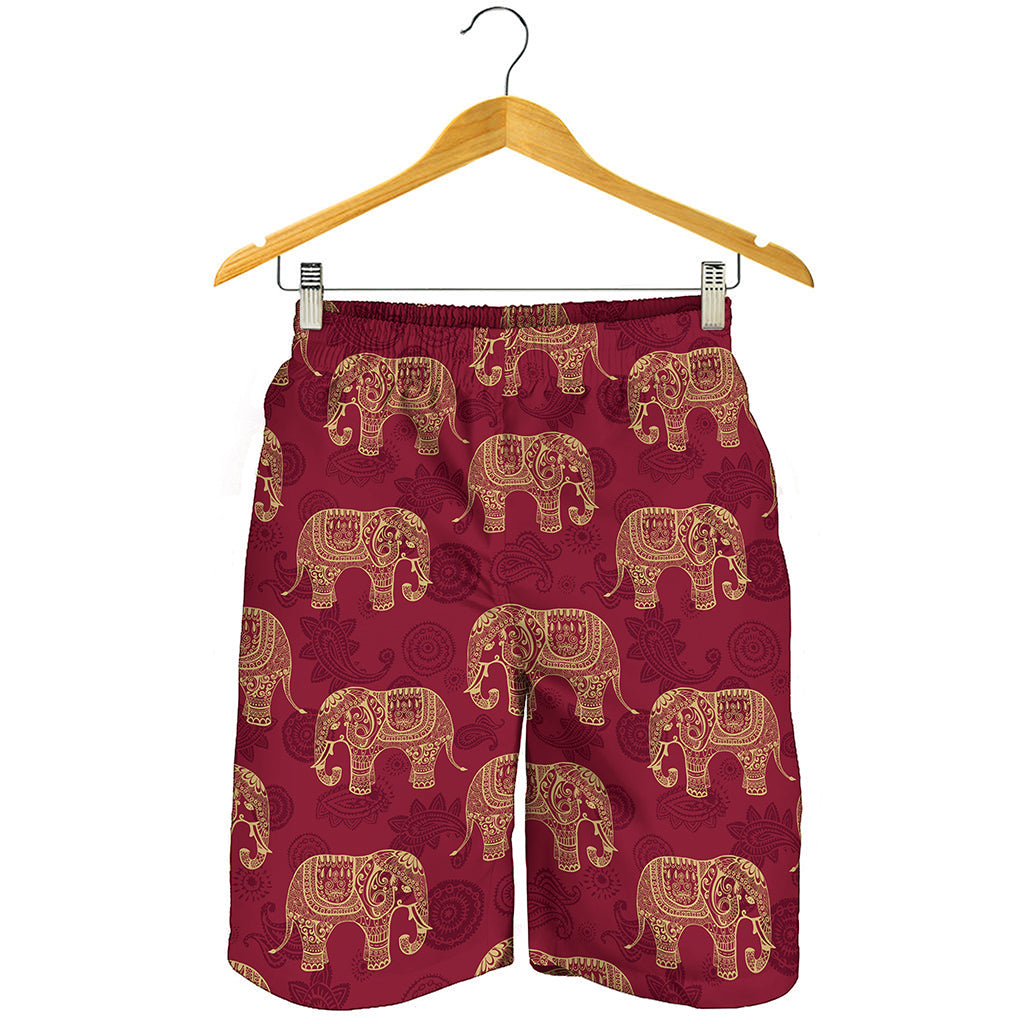 Gold And Red Boho Elephant Print Men's Shorts