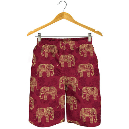 Gold And Red Boho Elephant Print Men's Shorts