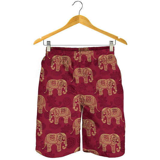 Gold And Red Boho Elephant Print Men's Shorts