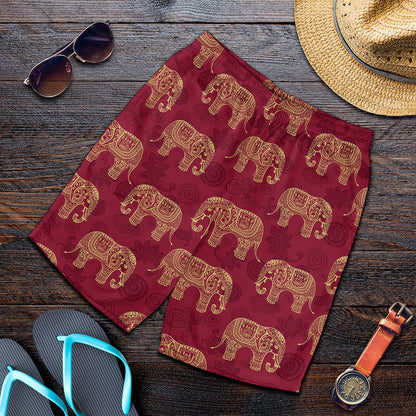 Gold And Red Boho Elephant Print Men's Shorts