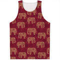 Gold And Red Boho Elephant Print Men's Tank Top