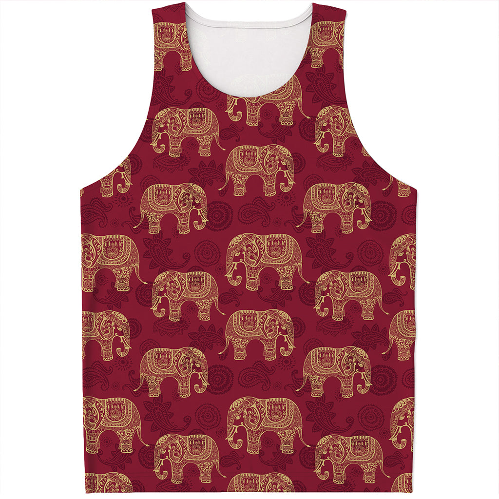 Gold And Red Boho Elephant Print Men's Tank Top