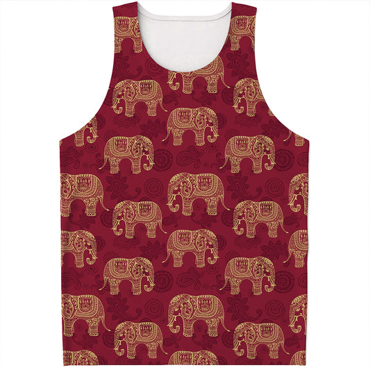Gold And Red Boho Elephant Print Men's Tank Top