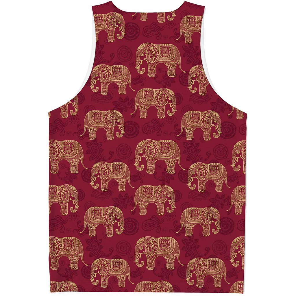 Gold And Red Boho Elephant Print Men's Tank Top